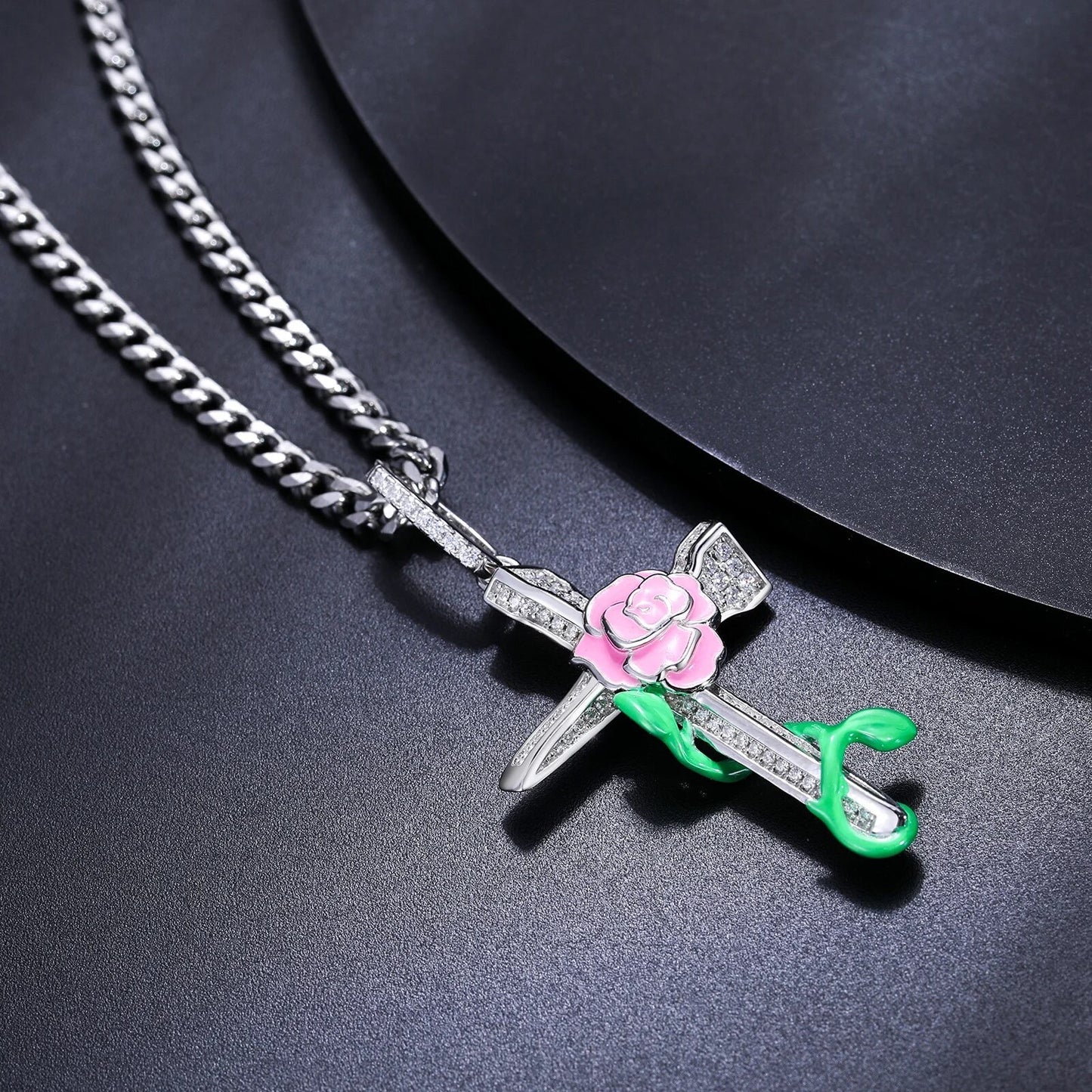 Rose Flower Cross Pendant