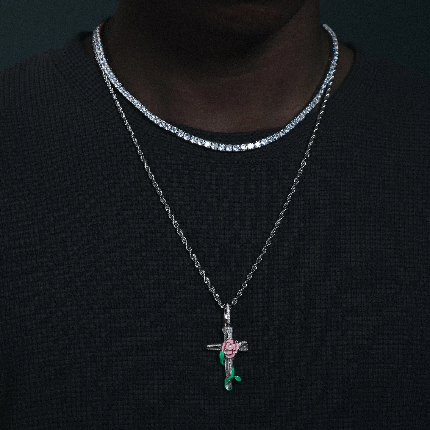 Rose Flower Cross Pendant