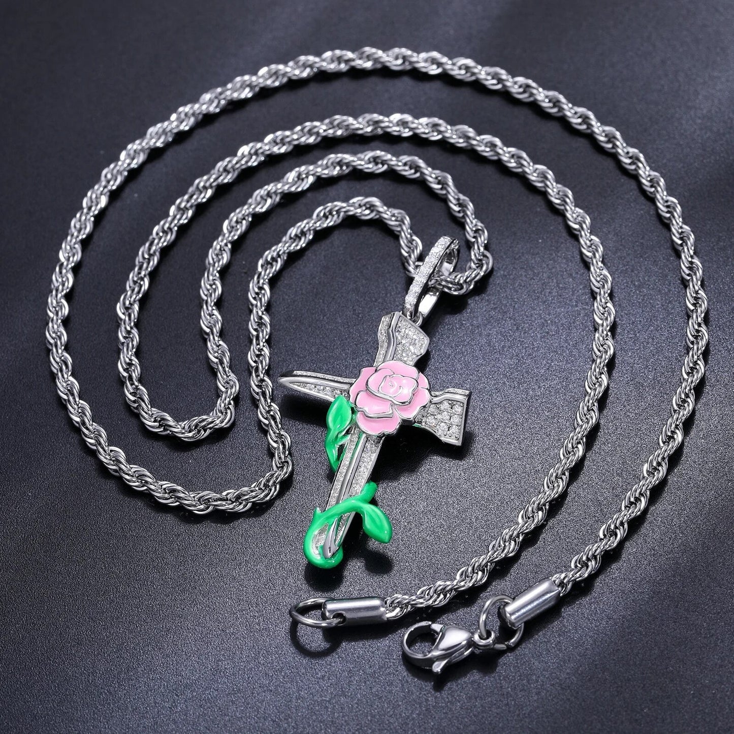 Rose Flower Cross Pendant