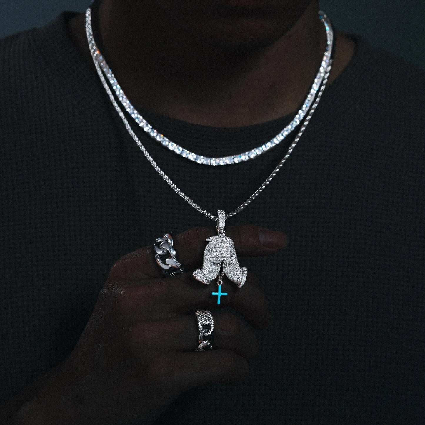 Hands of Prayer Cross Pendant