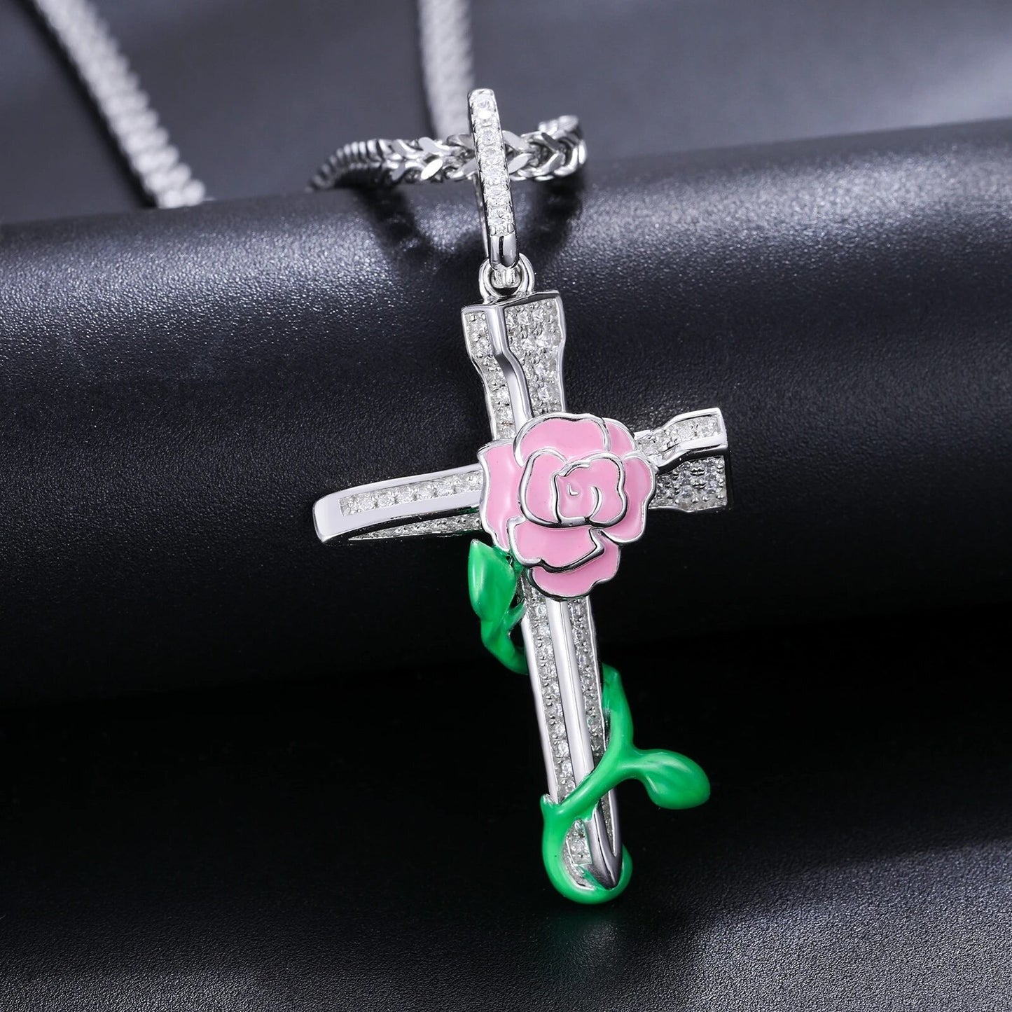 Rose Flower Cross Pendant