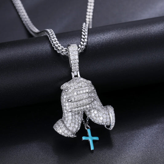 Hands of Prayer Cross Pendant